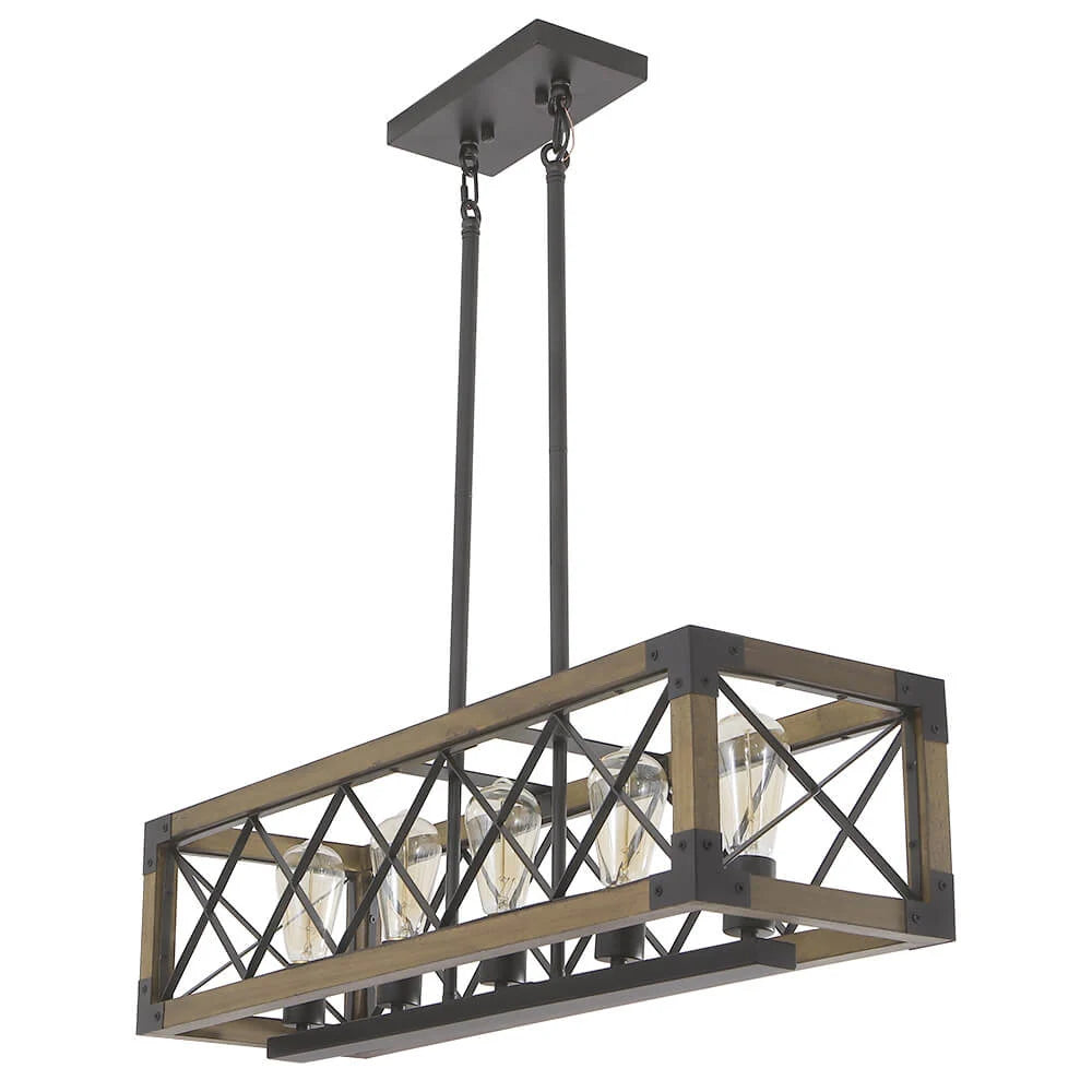 Kitchen Island Chandelier | 5-Light Height-Adjustable Wood & Metal