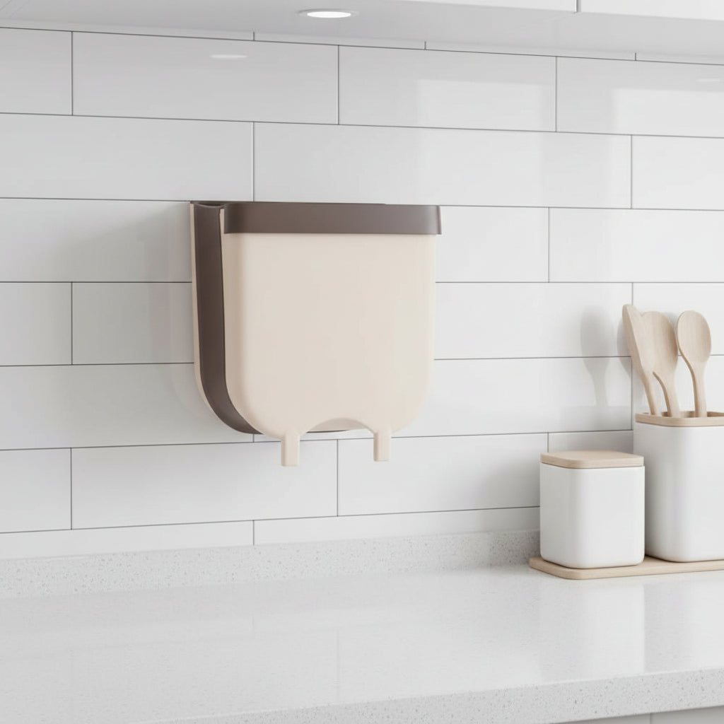 Kitchen Trash Can | Hanging & Foldable One-Hand Lid