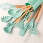 Kitchen Utensil Set | Heat-Resistant Silicone & Wooden Handles | Set of 12