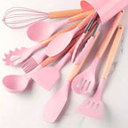 Kitchen Utensil Set | Heat-Resistant Silicone & Wooden Handles | Set of 12