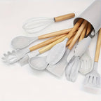 Kitchen Utensil Set | Heat-Resistant Silicone & Wooden Handles | Set of 12