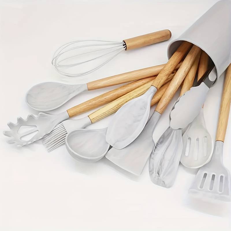 Kitchen Utensil Set | Heat-Resistant Silicone & Wooden Handles | Set of 12