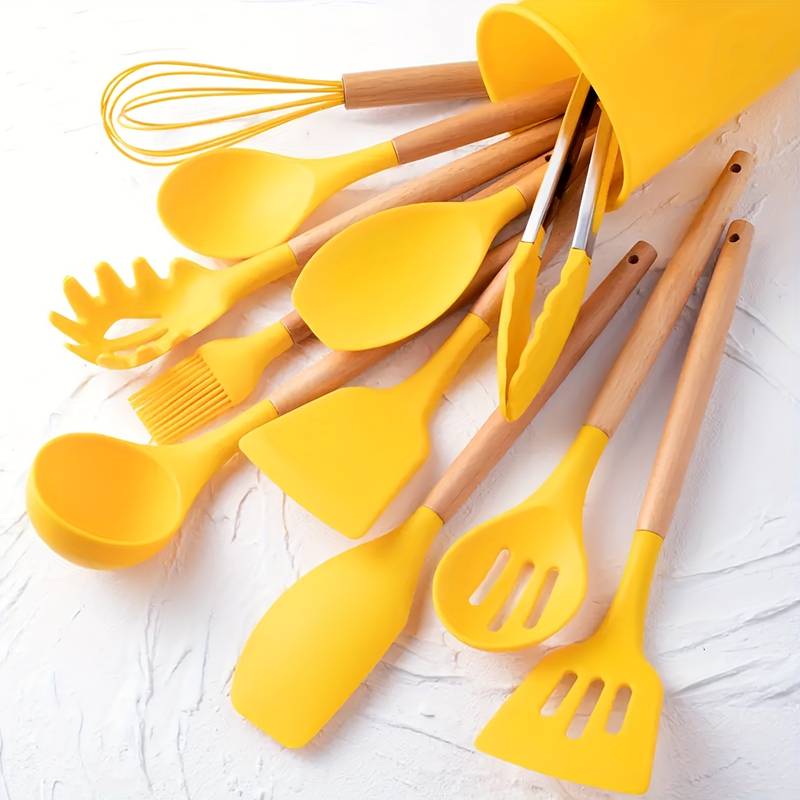 Kitchen Utensil Set | Heat-Resistant Silicone & Wooden Handles | Set of 12