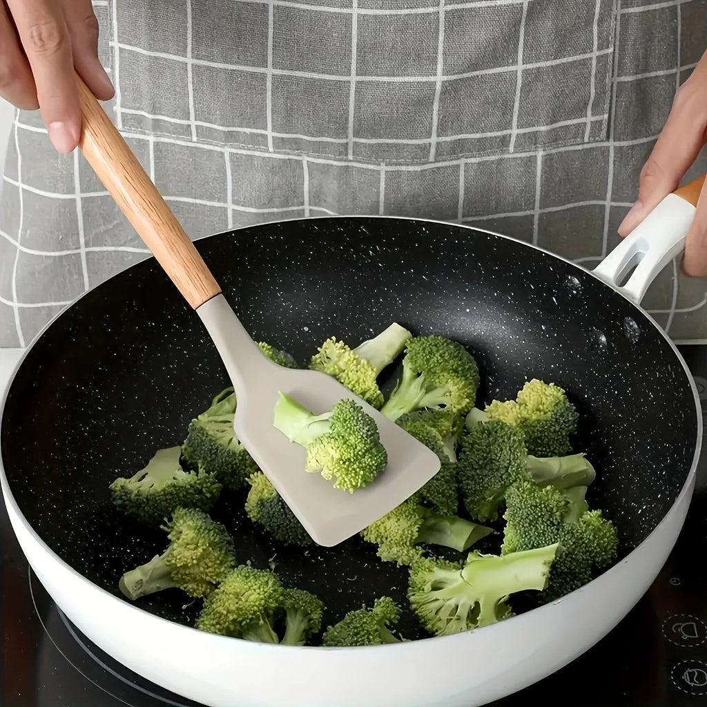 Kitchen Utensil Set | Heat-Resistant Silicone & Wooden Handles | Set of 12