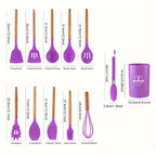 Kitchen Utensil Set | Heat-Resistant Silicone & Wooden Handles | Set of 12