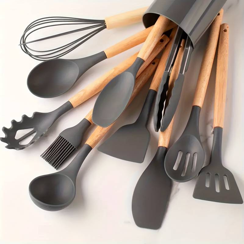 Kitchen Utensil Set | Heat-Resistant Silicone & Wooden Handles | Set of 12
