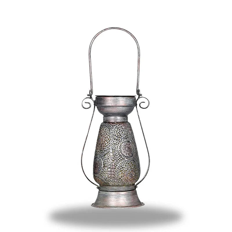 Lantern Lamp | Solar-Powered Pierced Pattern & Warm Glow | Indoor/Outdoor
