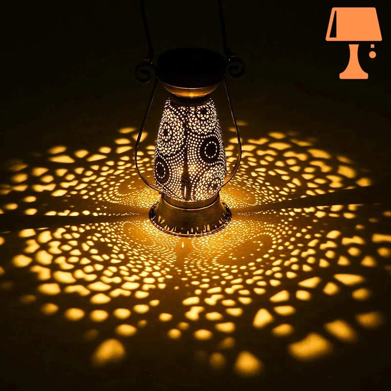 Lantern Lamp | Solar-Powered Pierced Pattern & Warm Glow | Indoor/Outdoor