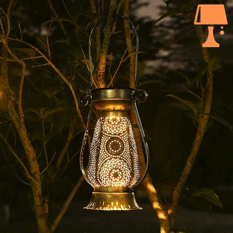 Lantern Lamp | Solar-Powered Pierced Pattern & Warm Glow | Indoor/Outdoor