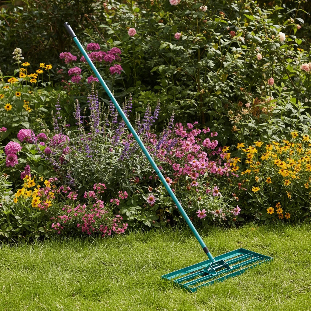 Lawn Rake | Aluminum Alloy Base & Ergonomic Long Handle | 91 x 25 cm