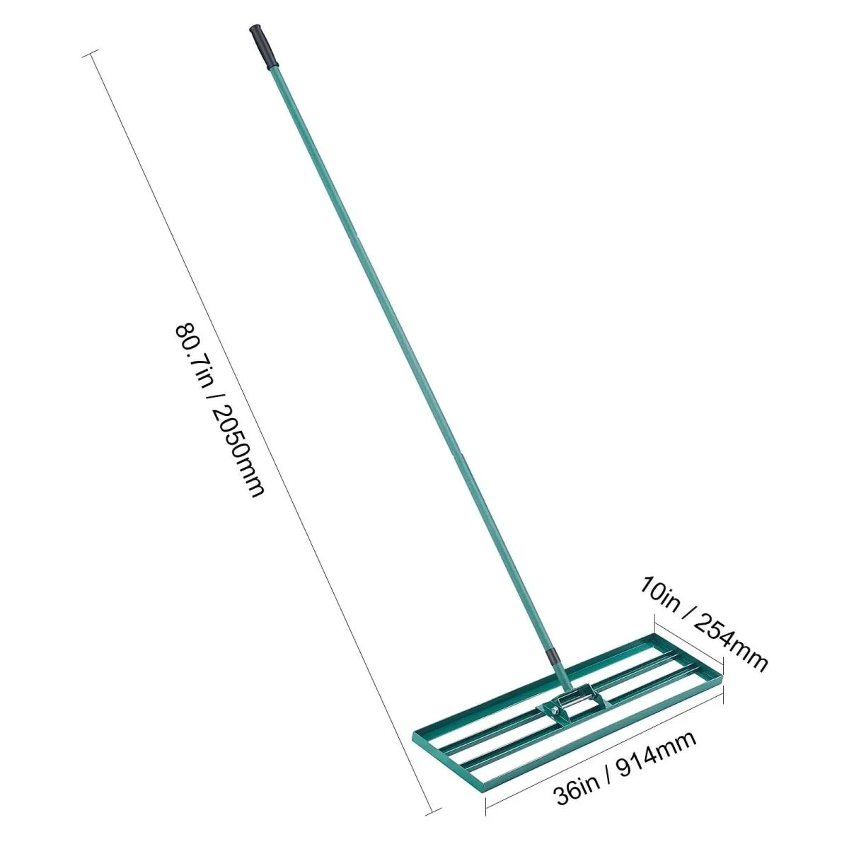 Lawn Rake | Aluminum Alloy Base & Ergonomic Long Handle | 91 x 25 cm