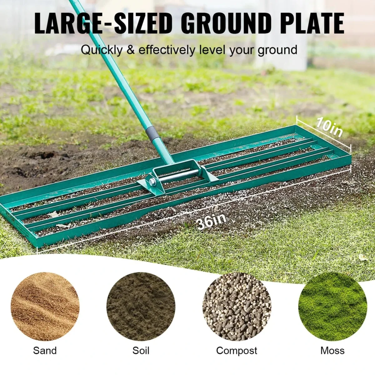 Lawn Rake | Aluminum Alloy Base & Ergonomic Long Handle | 91 x 25 cm