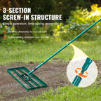 Lawn Rake | Aluminum Alloy Base & Ergonomic Long Handle | 91 x 25 cm