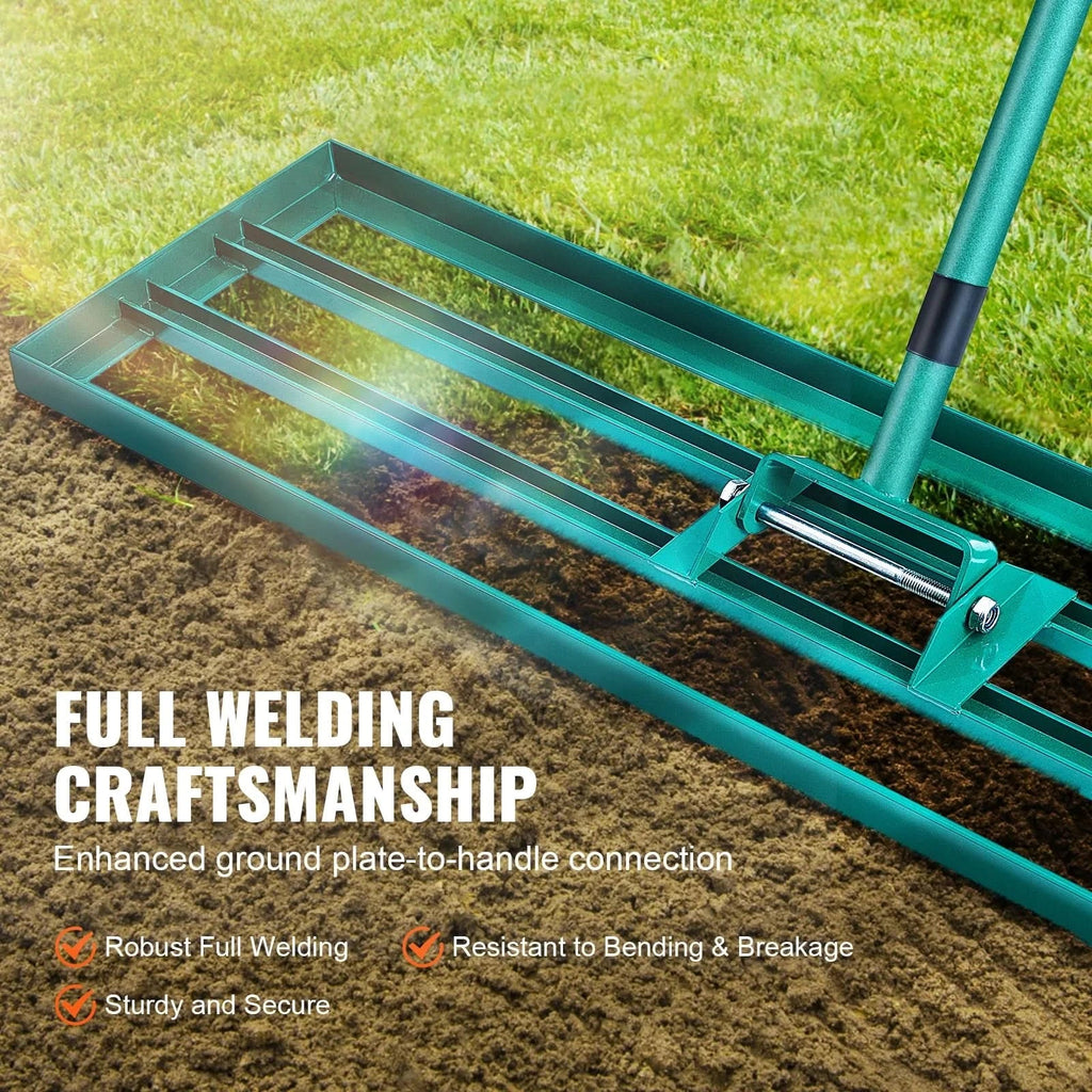 Lawn Rake | Aluminum Alloy Base & Ergonomic Long Handle | 91 x 25 cm