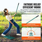 Lawn Rake | Aluminum Alloy Base & Ergonomic Long Handle | 91 x 25 cm