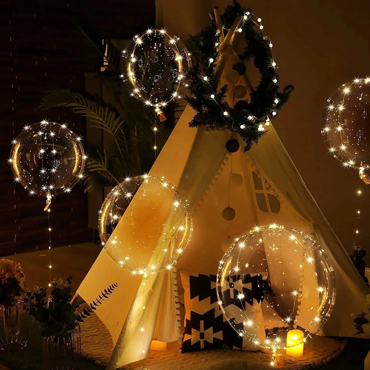 LED Balloons | Transparent With Warm White Fairy Lights | Set of 10