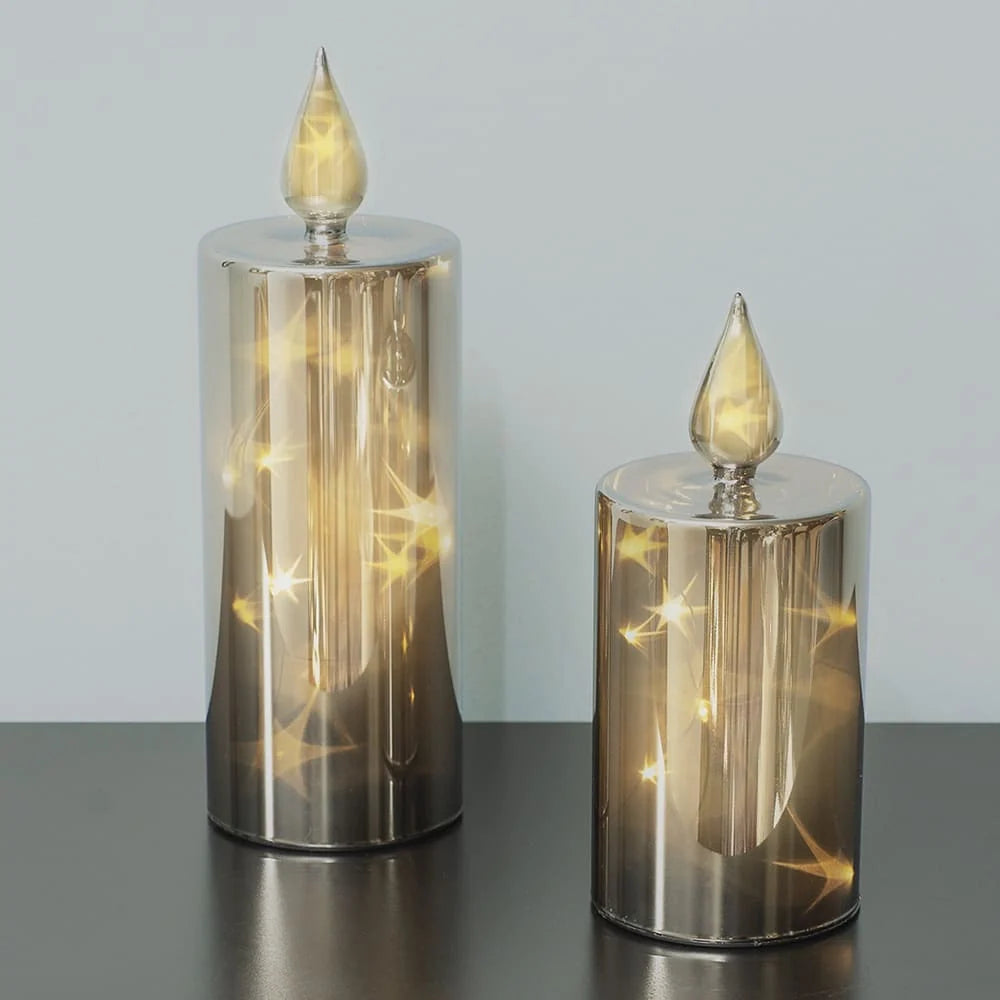 LED Candle Set | Smoky Glass Starry LEDs & 6-Hour Timer | 2-Piece Set