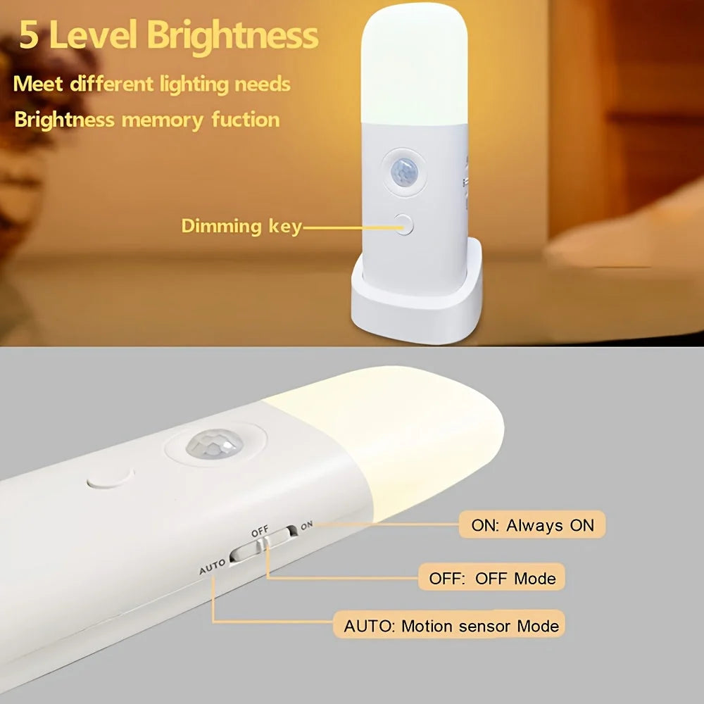 LED Night Lamp | Motion Sensor, Adjustable Brightness & USB-Rechargeable
