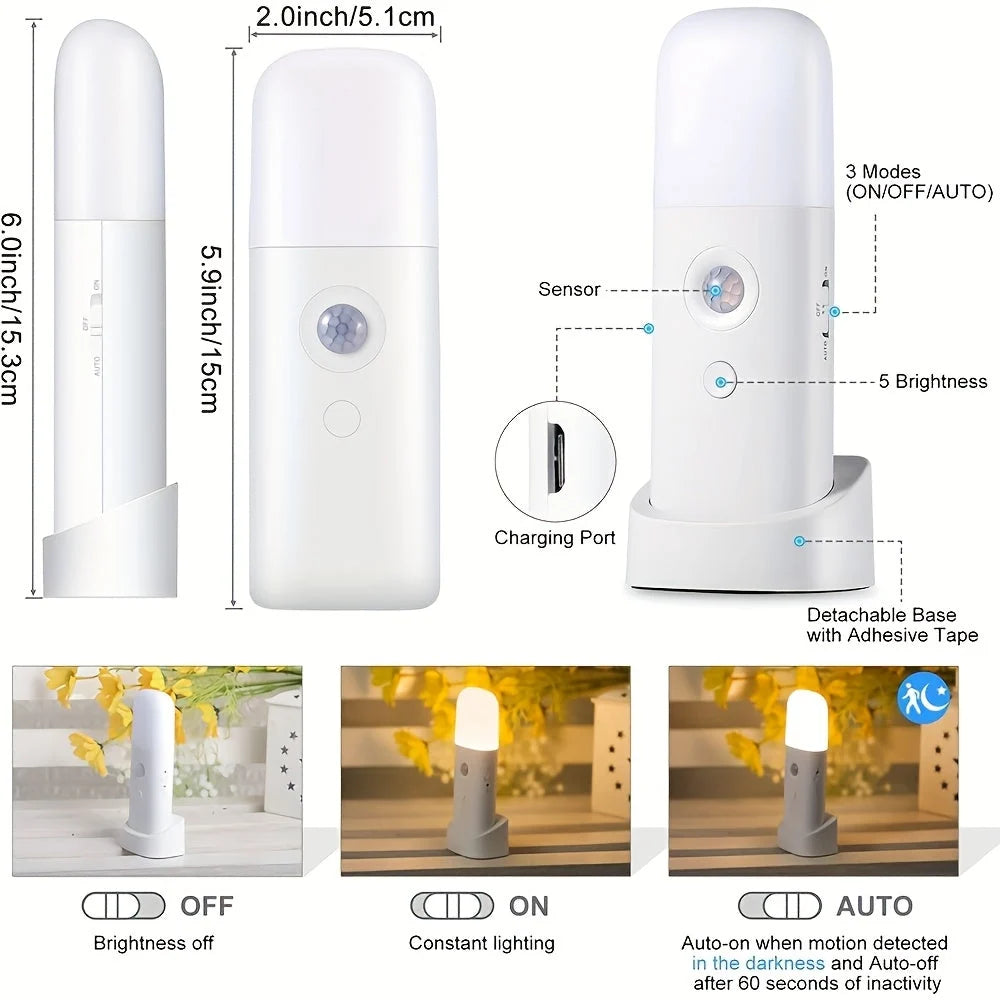 LED Night Lamp | Motion Sensor, Adjustable Brightness & USB-Rechargeable