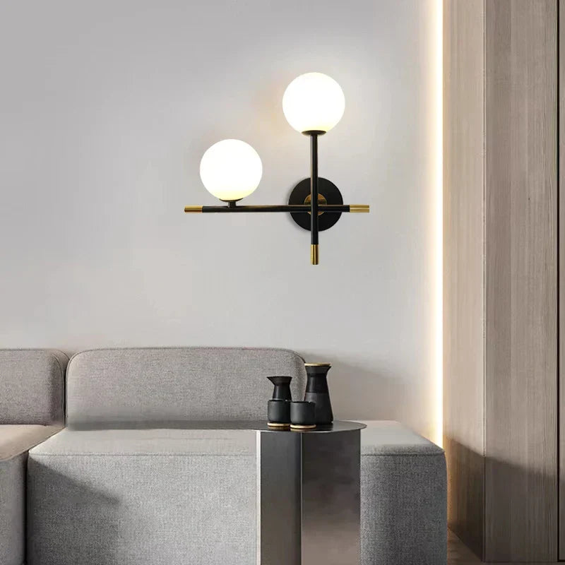 LED Wall Light | Round Glass Globe & Metal Base