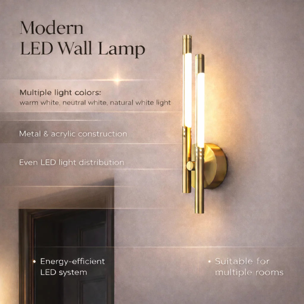 LED Wall Sconce | Adjustable Color Temperature, Metal & Acrylic | Single Or Double Head