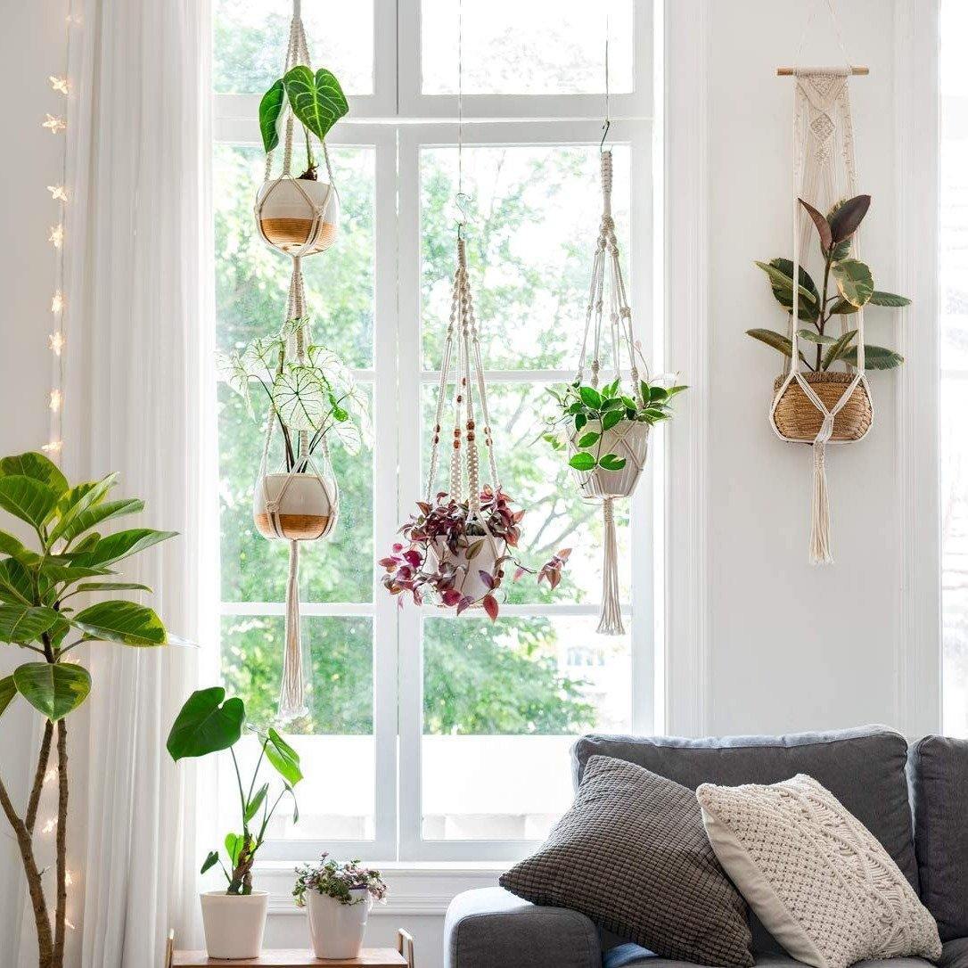 Macrame Plant Hangers | Handmade Cotton & Wood Beads | Set of 4