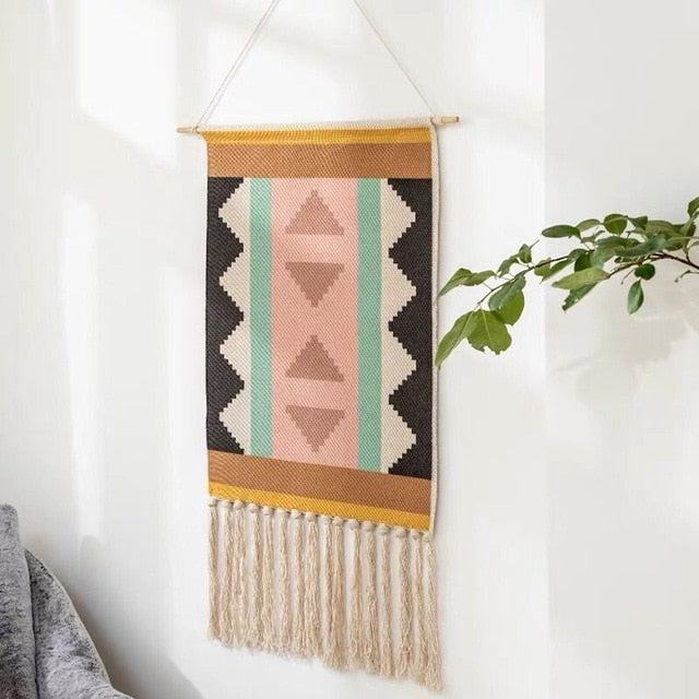 Macrame Wall Tapestry | Cotton & Linen Geometric Fringe | 50 x 70 cm