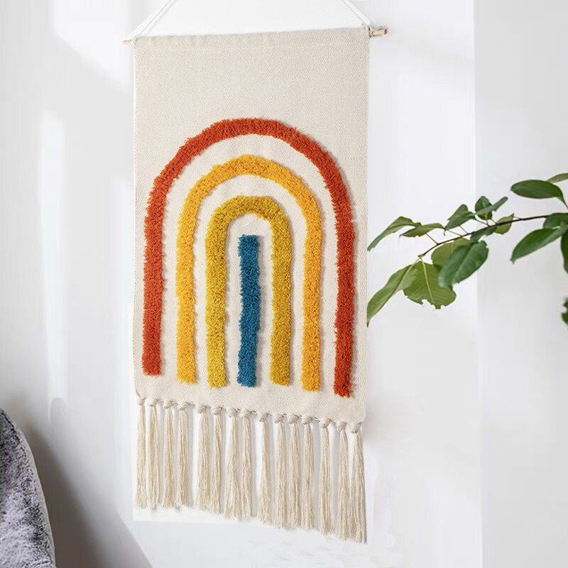 Macrame Wall Tapestry | Cotton & Linen Geometric Fringe | 50 x 70 cm