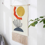 Macrame Wall Tapestry | Cotton & Linen Geometric Fringe | 50 x 70 cm