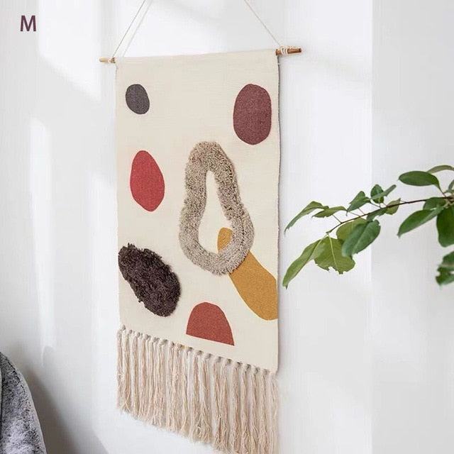 Macrame Wall Tapestry | Cotton & Linen Geometric Fringe | 50 x 70 cm
