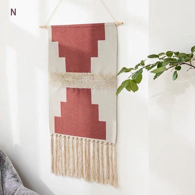 Macrame Wall Tapestry | Cotton & Linen Geometric Fringe | 50 x 70 cm