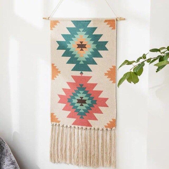 Macrame Wall Tapestry | Cotton & Linen Geometric Fringe | 50 x 70 cm
