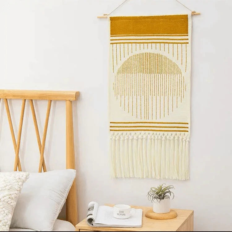 Macrame Wall Tapestry | Cotton & Linen Geometric Fringe | 50 x 70 cm