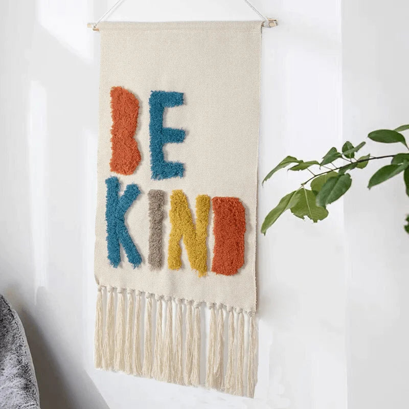Macrame Wall Tapestry | Cotton & Linen Geometric Fringe | 50 x 70 cm