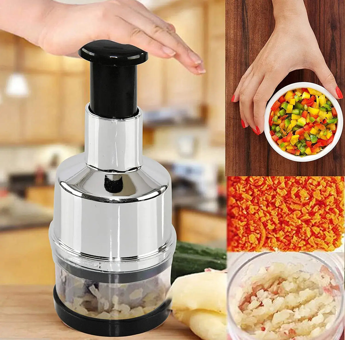 Manual Vegetable Chopper | Stainless Steel Zigzag Blade & Integrated Bowl