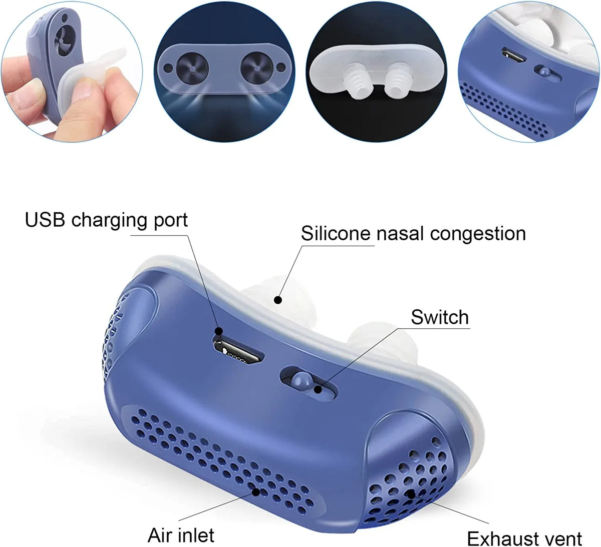 Maskless CPAP Device | Medical-Grade Silicone & USB-Rechargeable