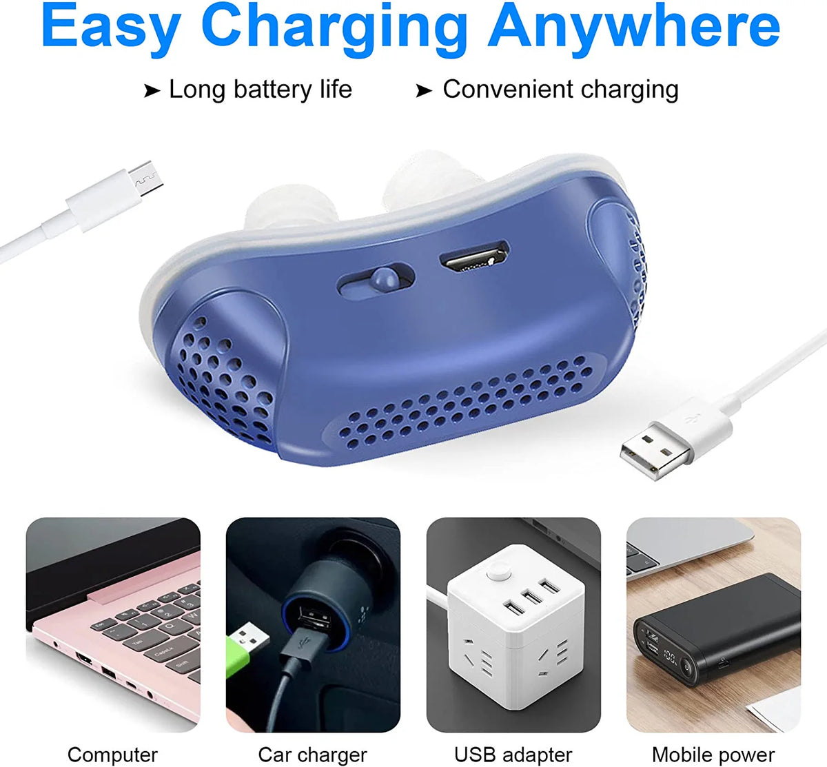Maskless CPAP Device | Medical-Grade Silicone & USB-Rechargeable