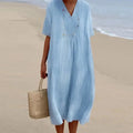 Midi Dress | Lightweight Breathable Linen | Loose V-Neck