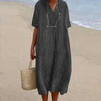 Midi Dress | Lightweight Breathable Linen | Loose V-Neck