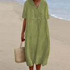 Midi Dress | Lightweight Breathable Linen | Loose V-Neck