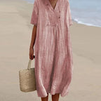 Midi Dress | Lightweight Breathable Linen | Loose V-Neck