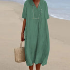 Midi Dress | Lightweight Breathable Linen | Loose V-Neck