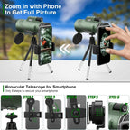 Monocular Telescope | Ultra-Zoom Multi-Coated HD Glass | Smartphone Mount