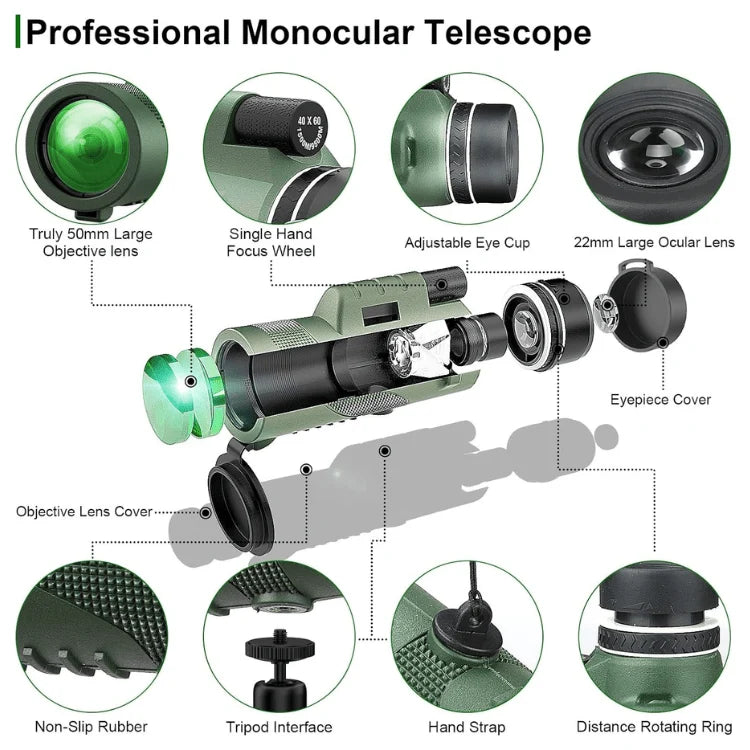 Monocular Telescope | Ultra-Zoom Multi-Coated HD Glass | Smartphone Mount