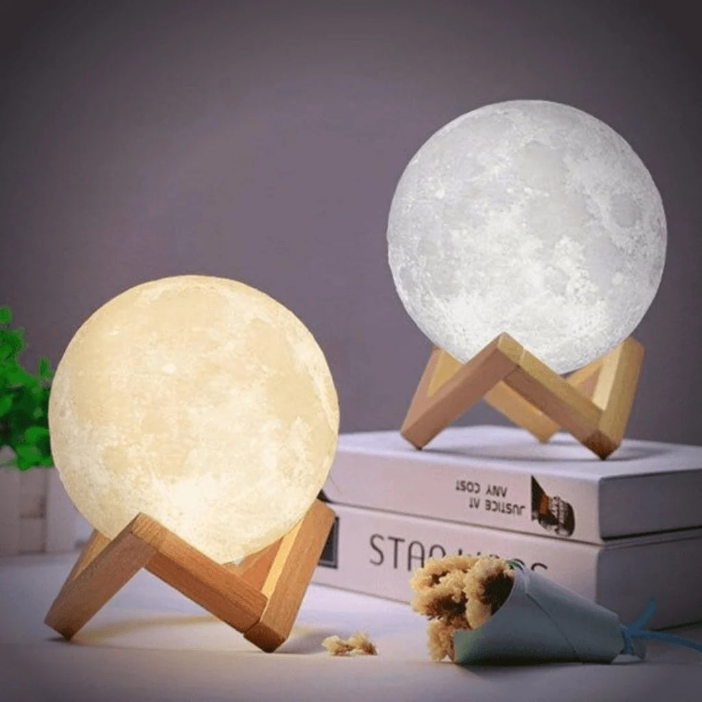 Moon Lamp | 3D-Printed Realistic Surface & Touch-Control | With Wooden Stand