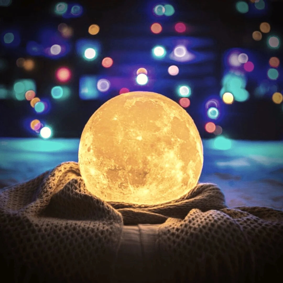 Moon Lamp | 3D-Printed Realistic Surface & Touch-Control | With Wooden Stand