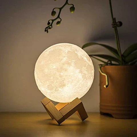 Moon Lamp | 3D-Printed Realistic Surface & Touch-Control | With Wooden Stand