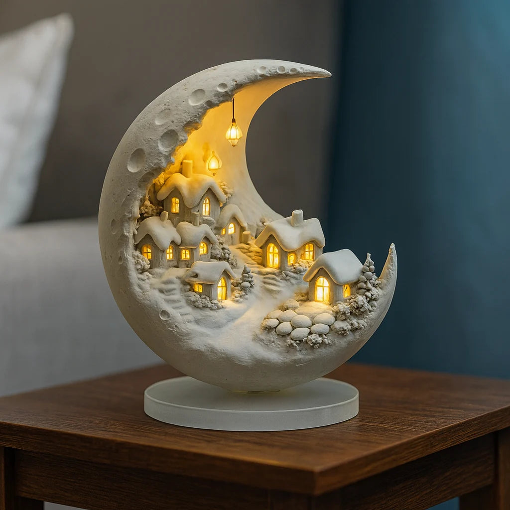 Moon Lamp | Acrylic Winter Village & Warm LED
