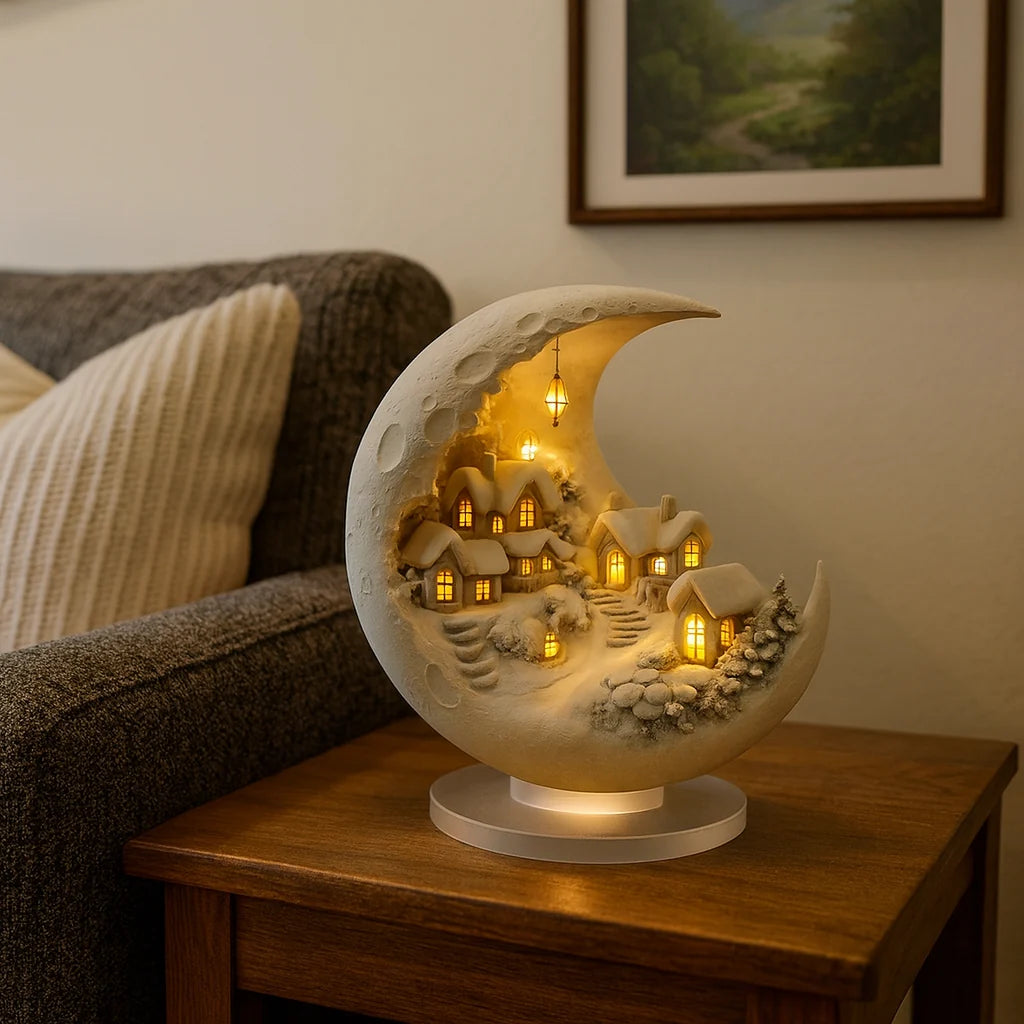 Moon Lamp | Acrylic Winter Village & Warm LED