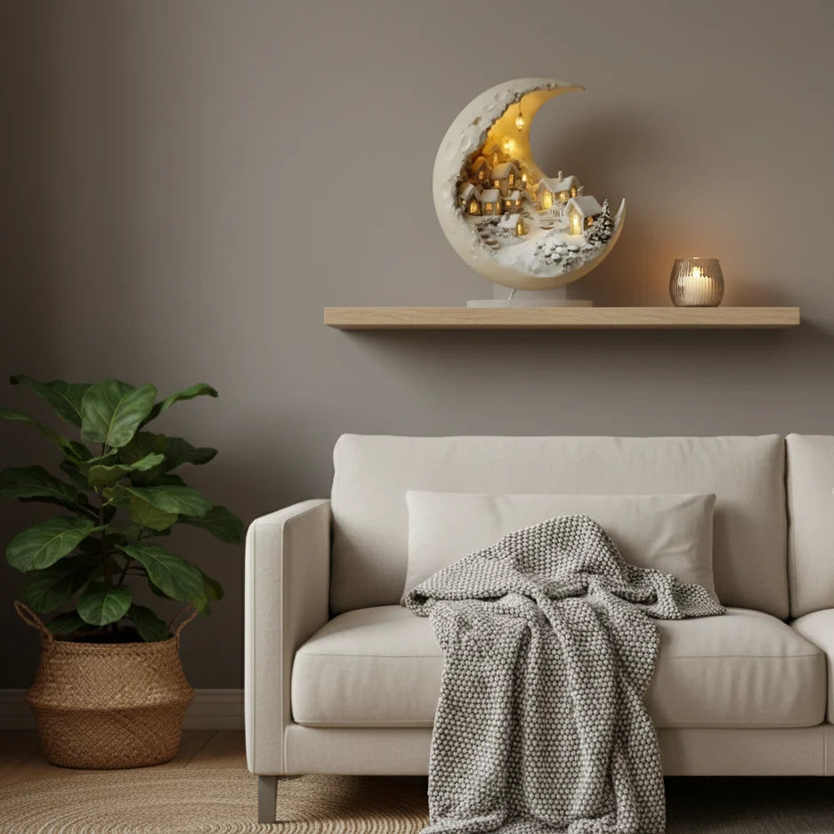 Moon Lamp | Acrylic Winter Village & Warm LED